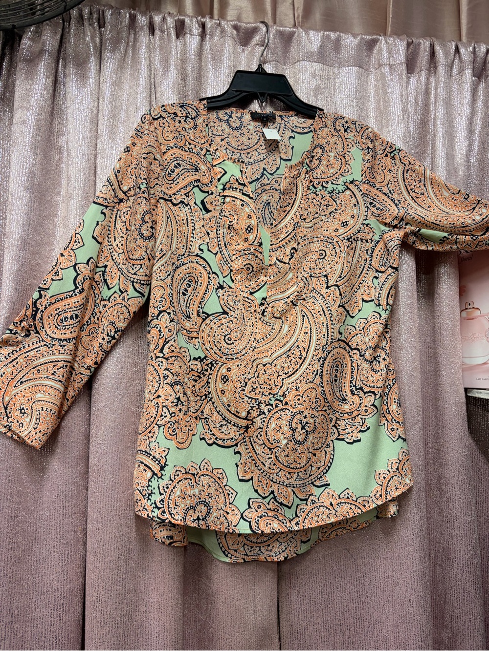 The Limited Paisley Split-Neck Blouse - Mint & Peach